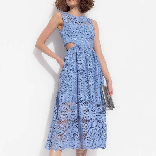 Sleeveless Patterned Cutout Midi Sundress