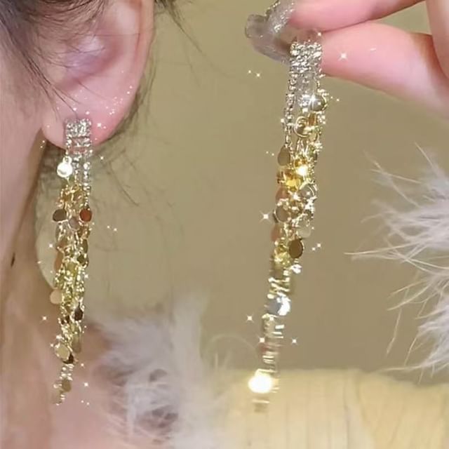 Earring Dangle Rhinestone Tassel Long