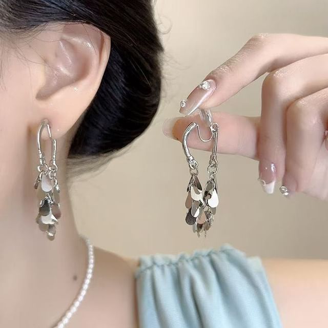 Disc Dangle Fringed Alloy Earring