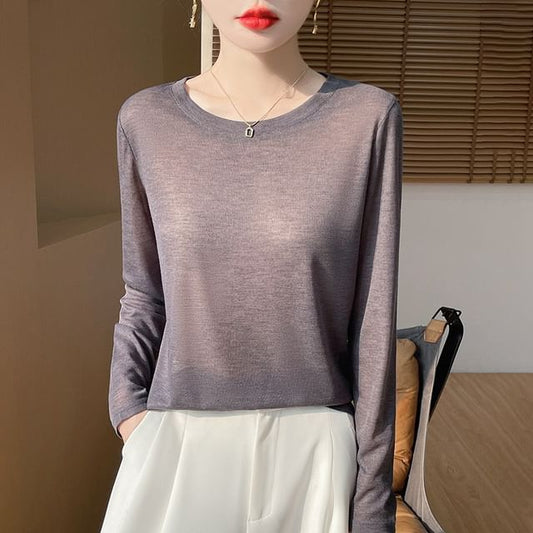 Long-Sleeve Crewneck Plain Tee