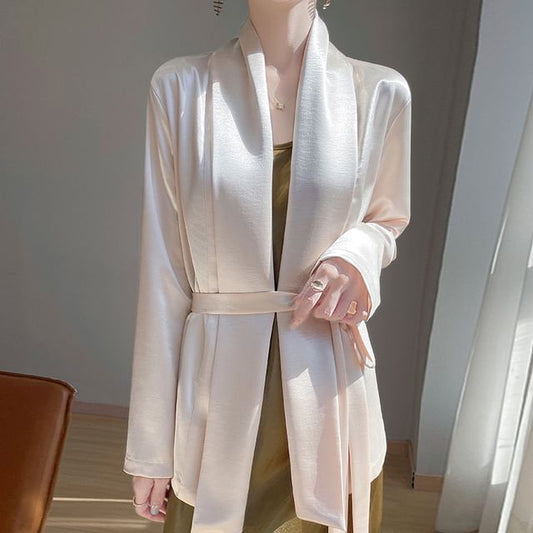 Sashed Open Front Plain Jacket