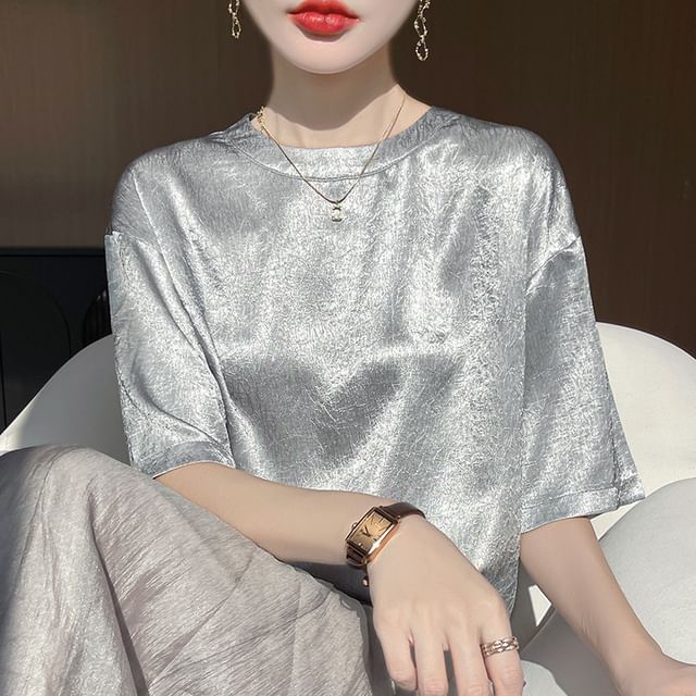 Short-Sleeve Crewneck Satin T-Shirt