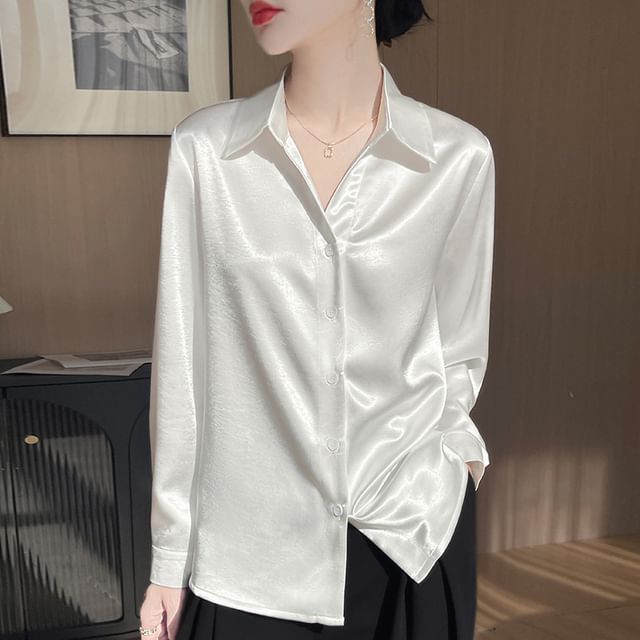 Long-Sleeve Satin Plain Shirt