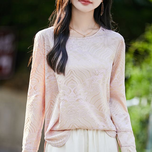 Long-Sleeve Crewneck Satin T-Shirt