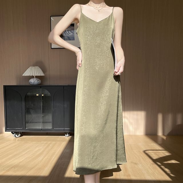 Spaghetti Strap V-Neck Midi A-Line Dress