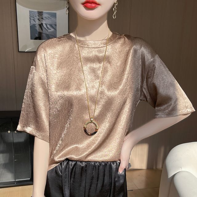 Short-Sleeve Crewneck Satin T-Shirt