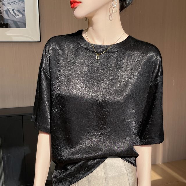 Short-Sleeve Crewneck Satin T-Shirt