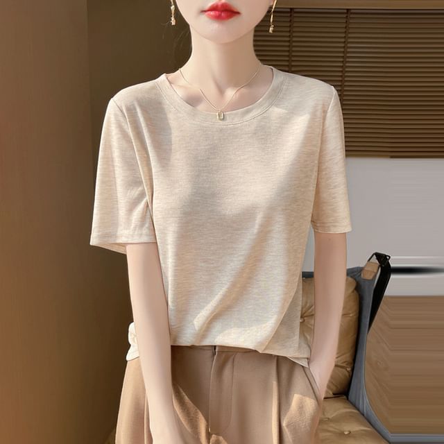 Short-Sleeve Crewneck Plain T-Shirt