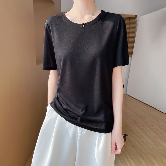 Short-Sleeve Crewneck Plain T-Shirt