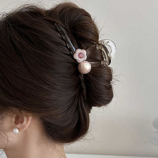 Acrylic Pearl Hair Claw Flower Faux
