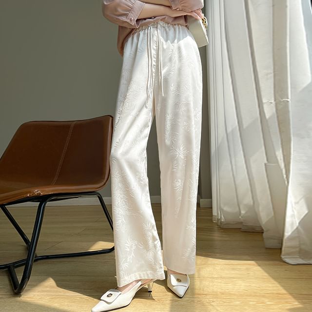 High Waist Jacquard Frog Buttoned Satin Loose Fit Pants