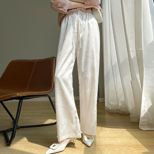 High Waist Jacquard Frog Buttoned Satin Loose Fit Pants