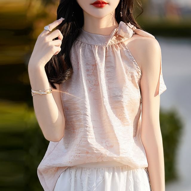 Halter Neck Floral Print Satin Blouse