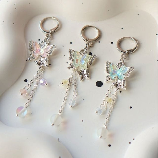 Bead Earring / Clip-On Sterling Drop Butterfly 925 Silver