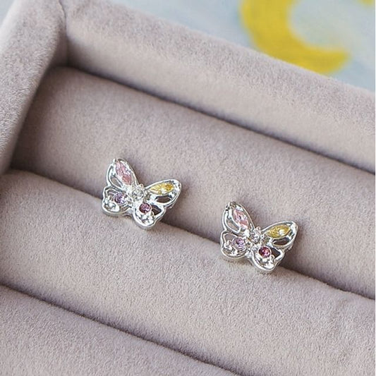 Earring Stud CZ Sterling 925 Butterfly Silver
