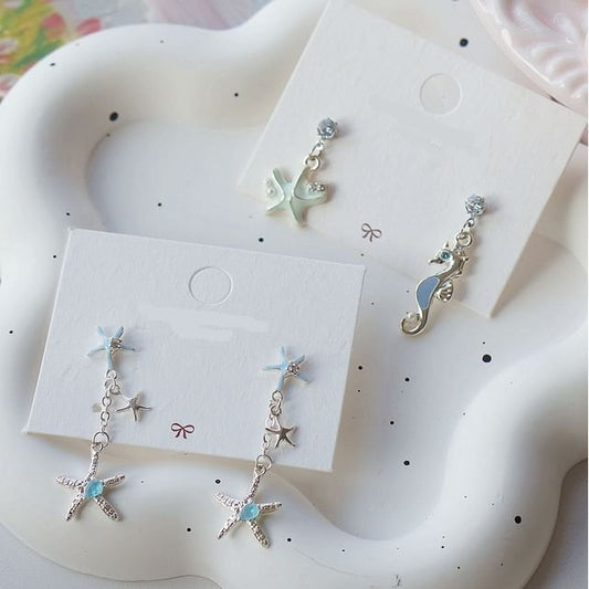 925 Drop Sterling Earring Clip-On Silver Rhinestone Starfish /