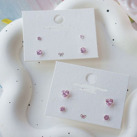 Sterling Earring CZ Silver Stud of 4: 925 Set