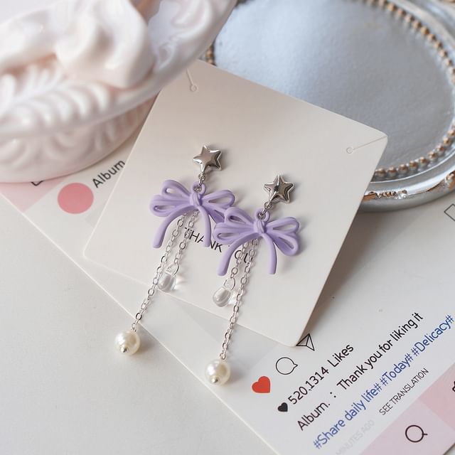 Sterling Clip-On Earring / Faux Drop Bow Silver Pearl 925