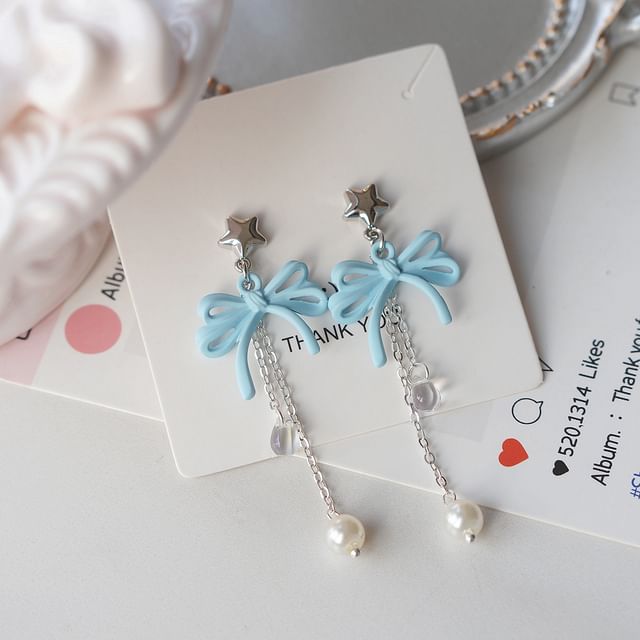 Sterling Clip-On Earring / Faux Drop Bow Silver Pearl 925