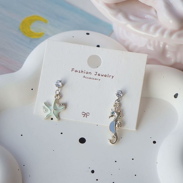 925 Drop Sterling Earring Clip-On Silver Rhinestone Starfish /