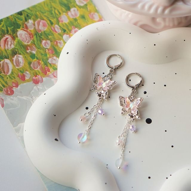 Bead Earring / Clip-On Sterling Drop Butterfly 925 Silver