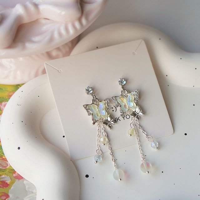 Bead Earring / Clip-On Sterling Drop Butterfly 925 Silver