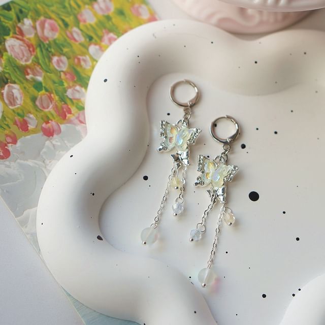 Bead Earring / Clip-On Sterling Drop Butterfly 925 Silver