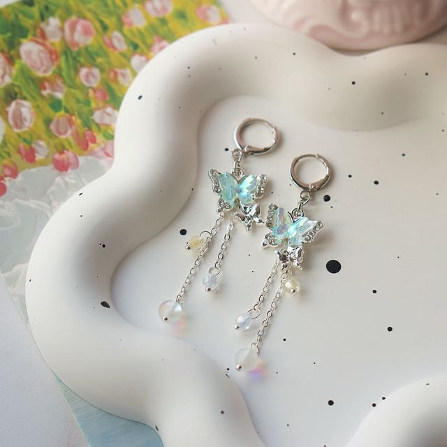 Bead Earring / Clip-On Sterling Drop Butterfly 925 Silver