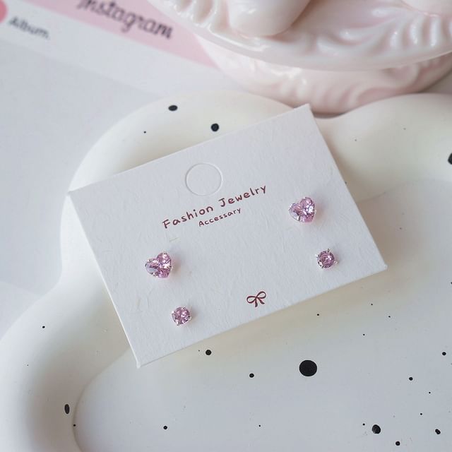Sterling Earring CZ Silver Stud of 4: 925 Set