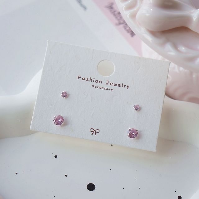 Sterling Earring CZ Silver Stud of 4: 925 Set