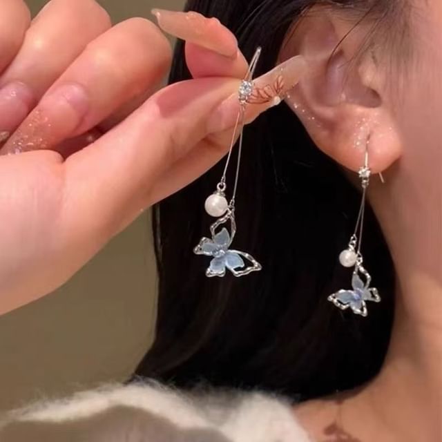 Butterfly Alloy Earring Dangle Pearl Faux