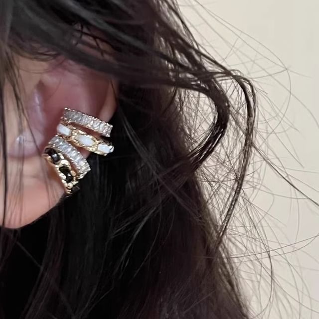 Ear Rhinestone Layered Cuff Alloy