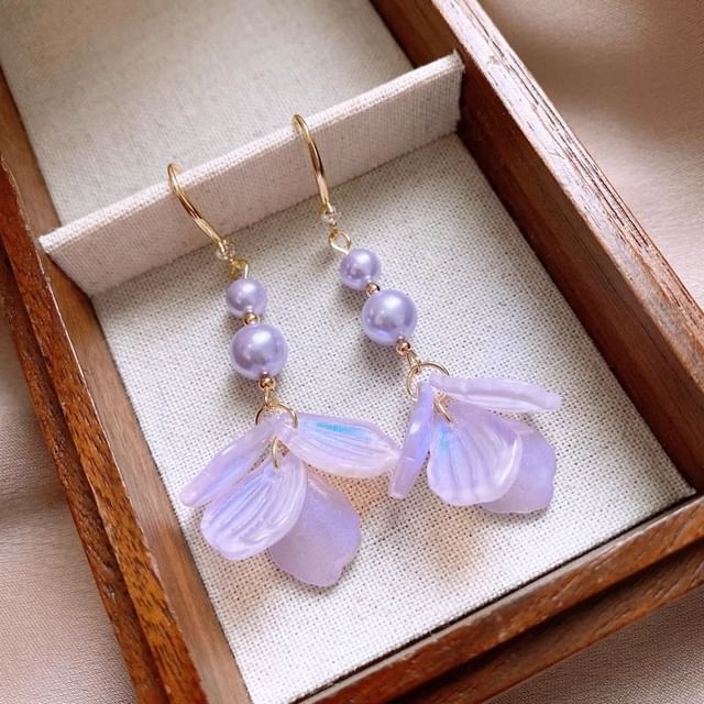 Pearl Faux Petal Earring Alloy Dangle