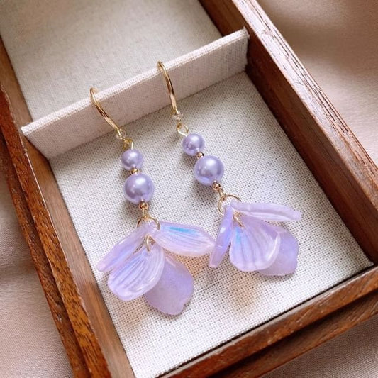 Pearl Faux Petal Earring Alloy Dangle