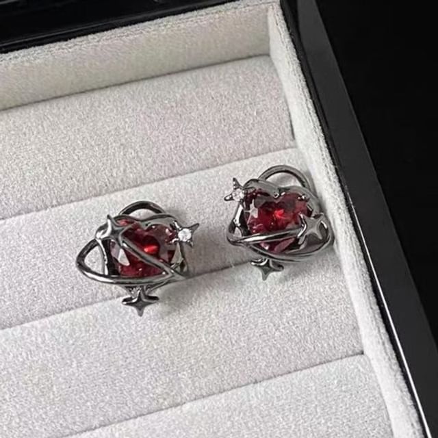 Alloy Stud Heart Crystal Ear Faux Cuff