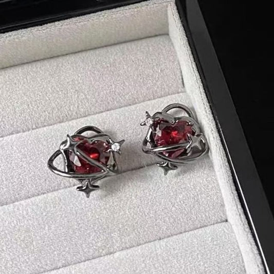 Alloy Stud Heart Crystal Ear Faux Cuff