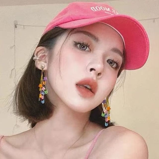 Safety Pearl Star Pin Chandelier Alloy Earring Faux