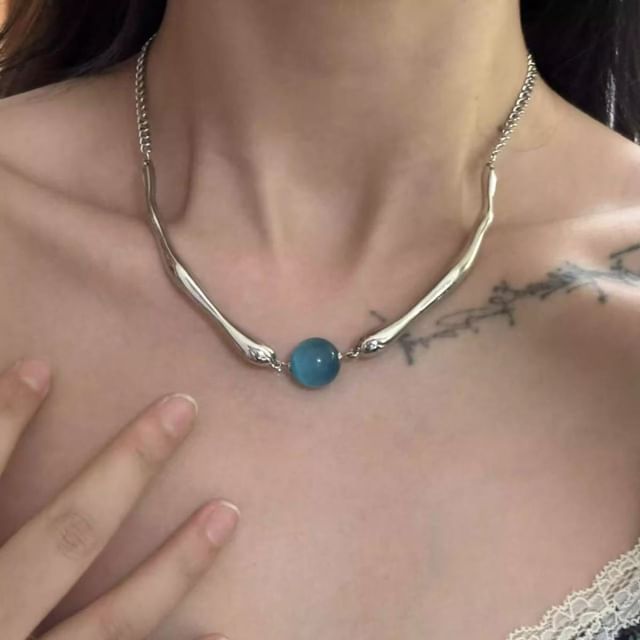 Choker Bead Stone Alloy Faux Eye Cat