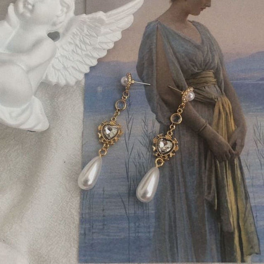 Earring Dangle Faux Pearl Rhinestone Heart Alloy