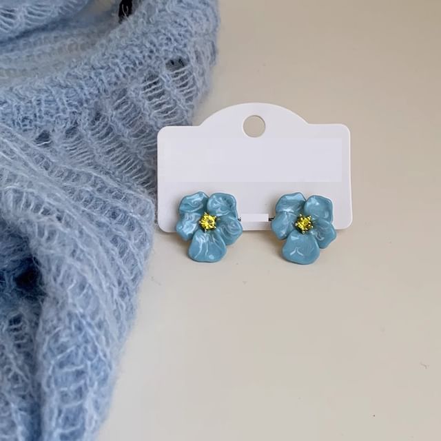 Flower Stud Enamel Rhinestone Earring