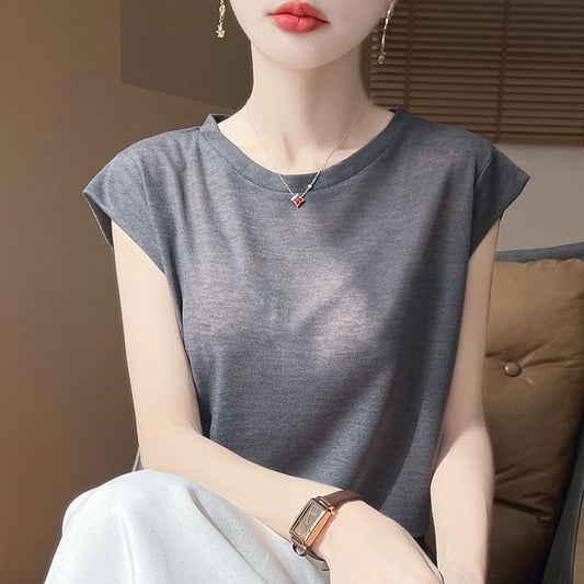 Cap Sleeve Round Neck Plain Tee