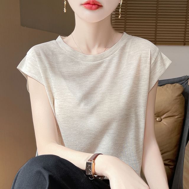 Cap Sleeve Round Neck Plain Tee
