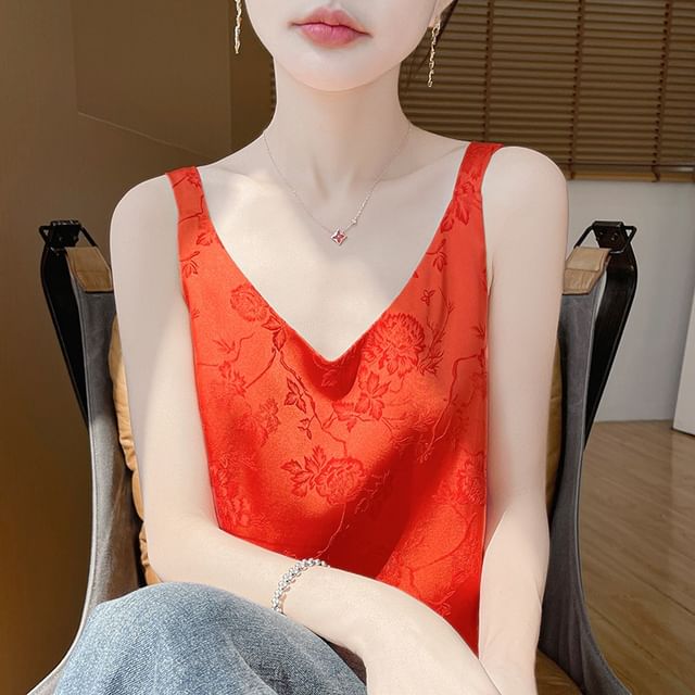 V-Neck Jacquard Camisole Top