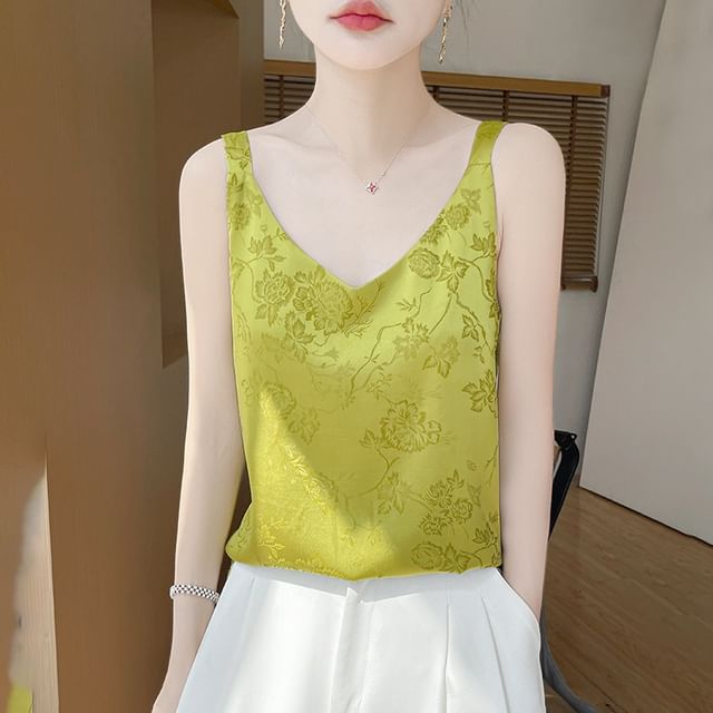 V-Neck Jacquard Camisole Top