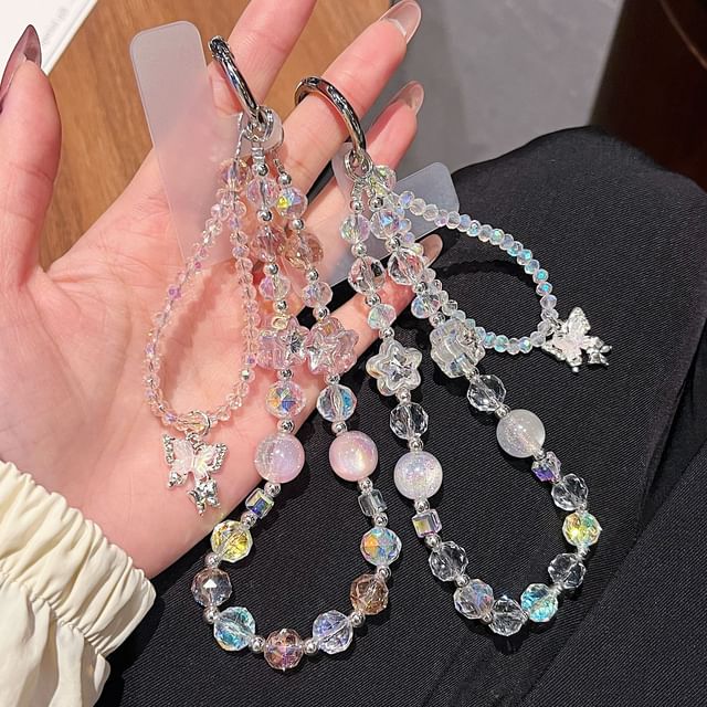 with Phone Wrist Pad Faux Strap Lanyard Butterfly Crystal Beaded