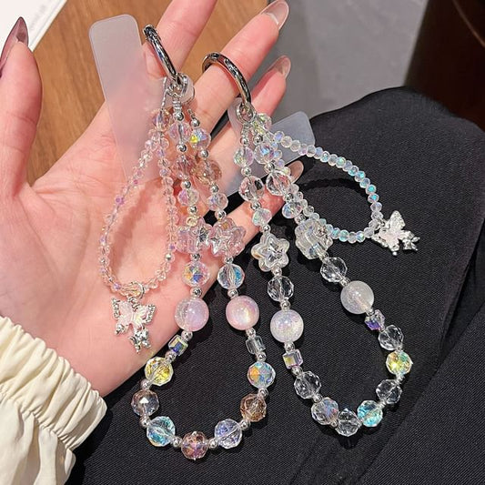with Phone Wrist Pad Faux Strap Lanyard Butterfly Crystal Beaded
