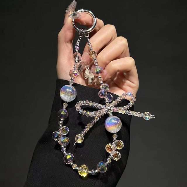 Beaded Strap Phone Faux Bow Crystal Wrist