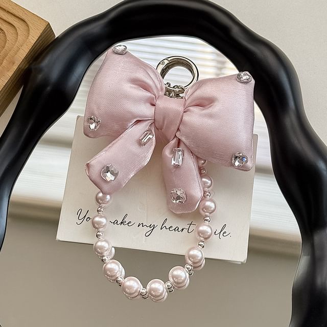 Lanyard Charm Pearl Pad with Phone Faux Rhinestone Bow