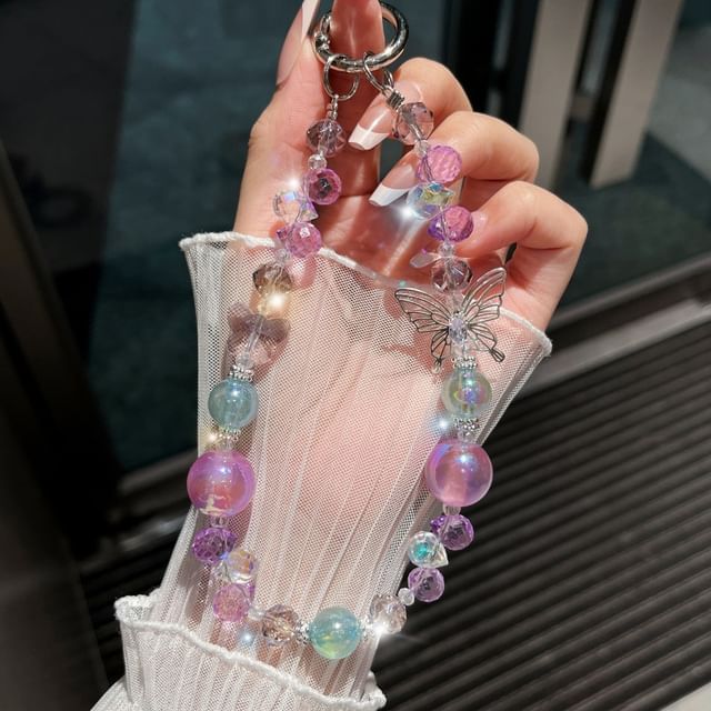 Strap Wrist Phone Beaded Butterfly Crystal Faux