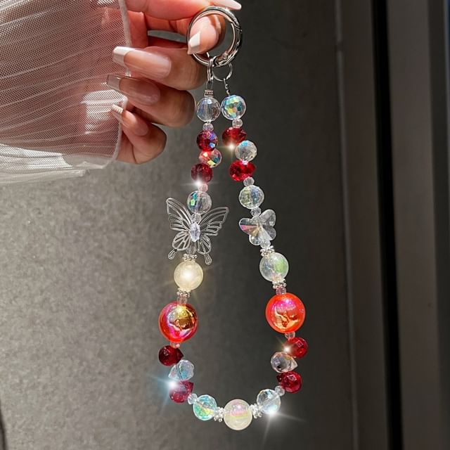 Strap Wrist Phone Beaded Butterfly Crystal Faux